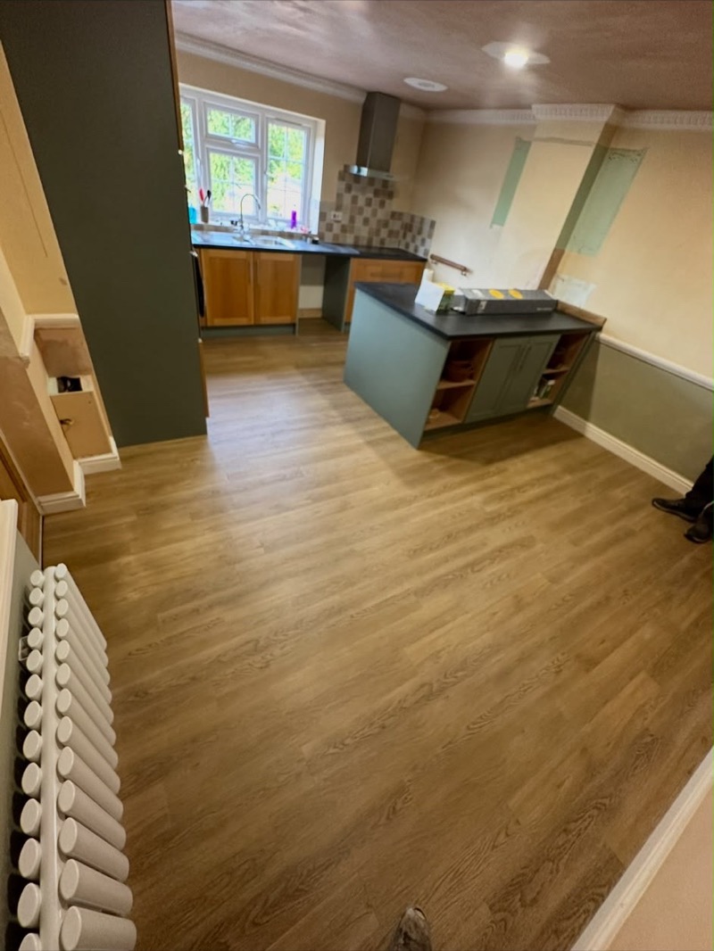 Wood-plank flooring in a country kitchen